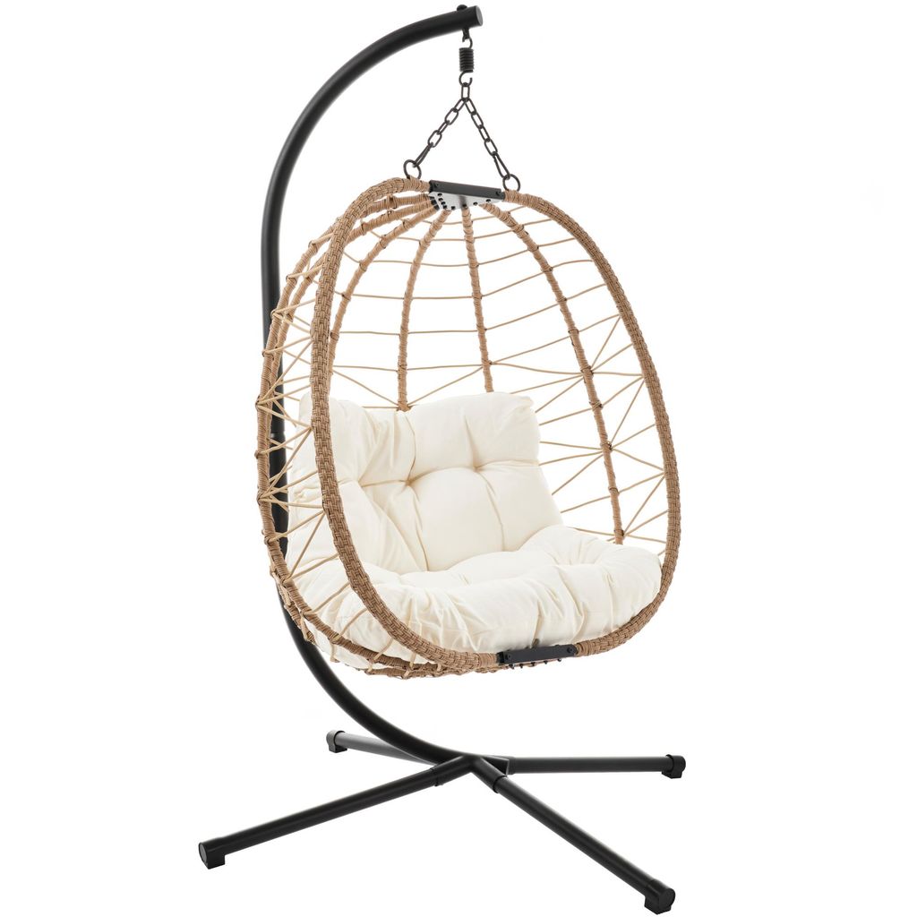 di volio Hängesessel mit Gestell CORTA beige, Hängestuhl für Indoor & Outdoor, bis 150 kg, Hängeschaukel aus robusten Materialien, inkl. Kissen