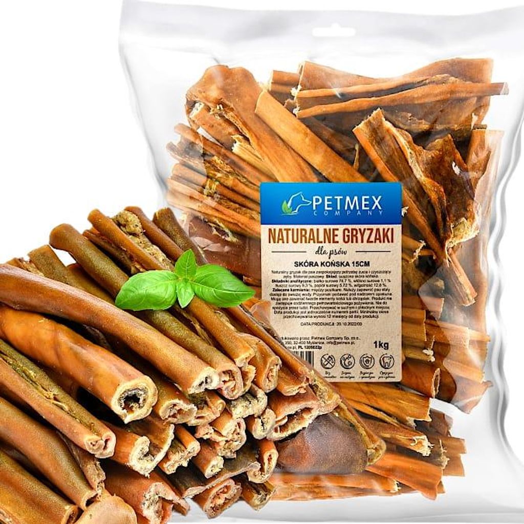 Leckerbissen, natürlicher Kausnack für Hunde, Getrocknetes Pferdeleder Petmex 15 cm, 1 kg