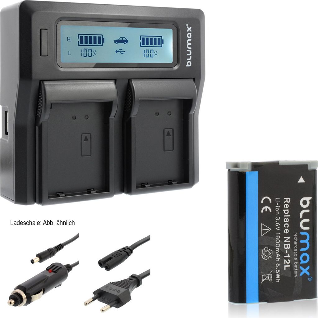 1x Akku + Lader passend für Canon NB-12L LEGRIA mini X VIXIA mini X 1800 mAh