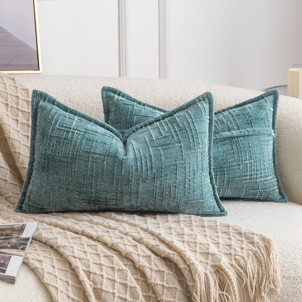 Set mit 2 dekorativen Chenille-Kissenbezügen, weiche, neutrale Dekokissen für Sofa und Schlafzimmer, Boho-Kissenbezüge für Schlafzimmer und Woh...