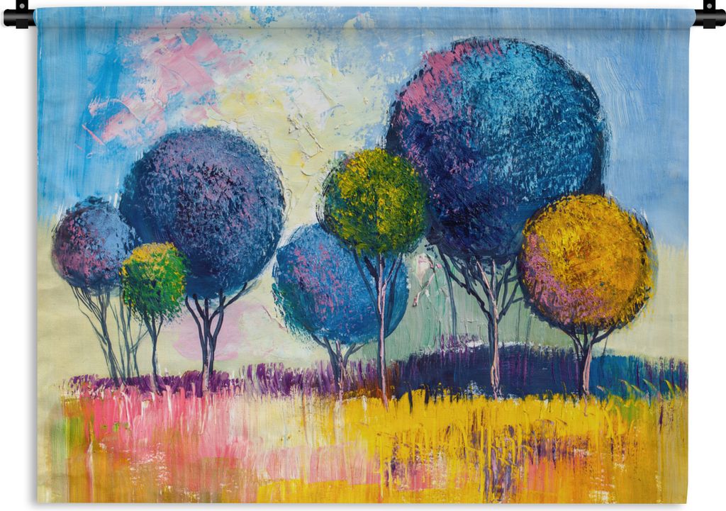 MuchoWow Wandteppich Wandbehang Gemälde - Ölfarbe - Baum - Natur 150x112.50 cm Tapisserie Dekoration Wandtuch - Wanddecke - Wandteppiche