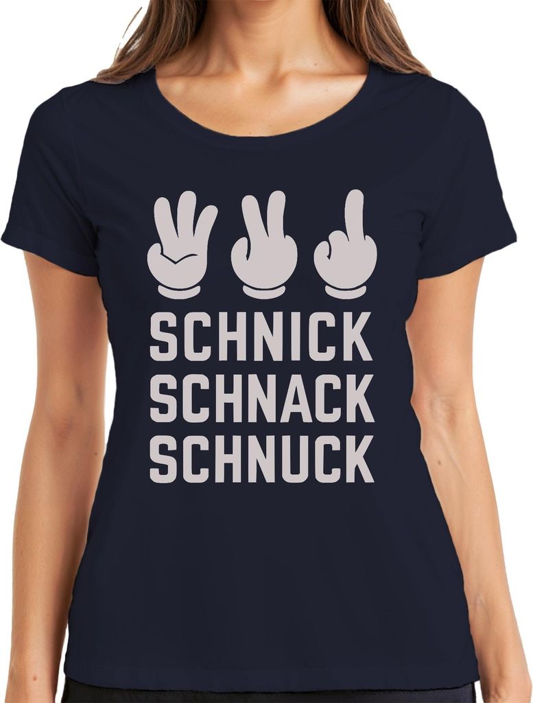 Schnick Schnack Schnuck Spiel Handzeichen Geschenk Lustig Retro Damen T-Shirt, Navy, L