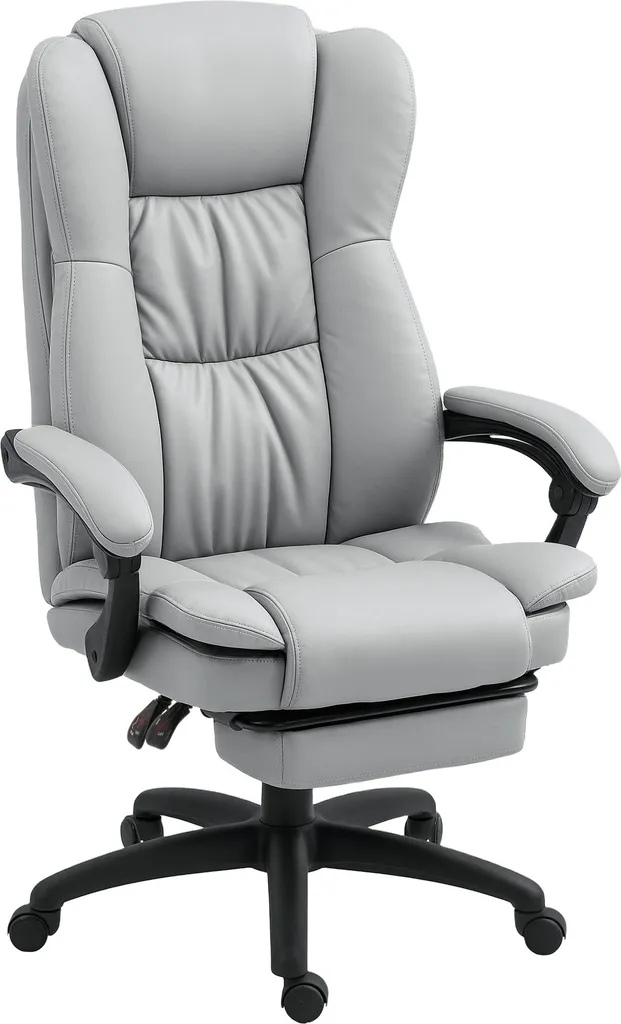 Chaise de bureau massante et chauffante inclinable en similicuir gris
