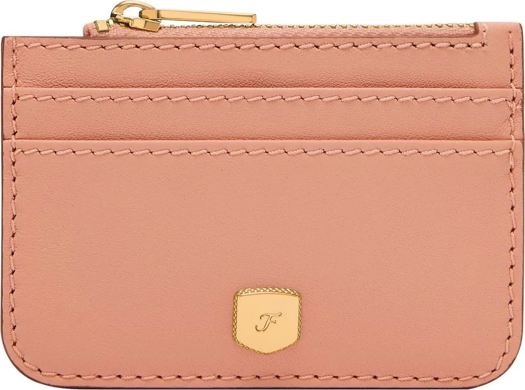 Fossil Lennox Zip Card Case Ethereal Saumon - Porte-cartes en Cuir Chic