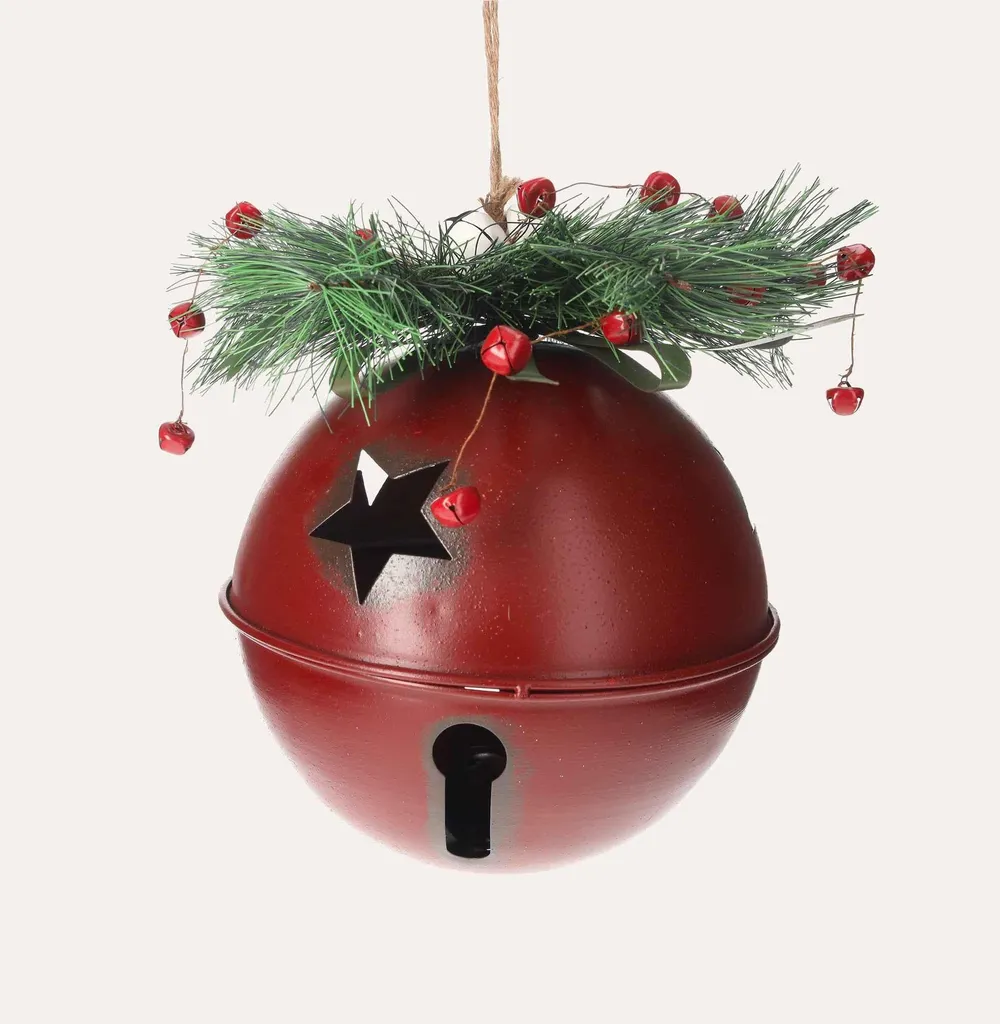 Boule de Noël rouge en métal incassable décor sapin : fini la casse !
