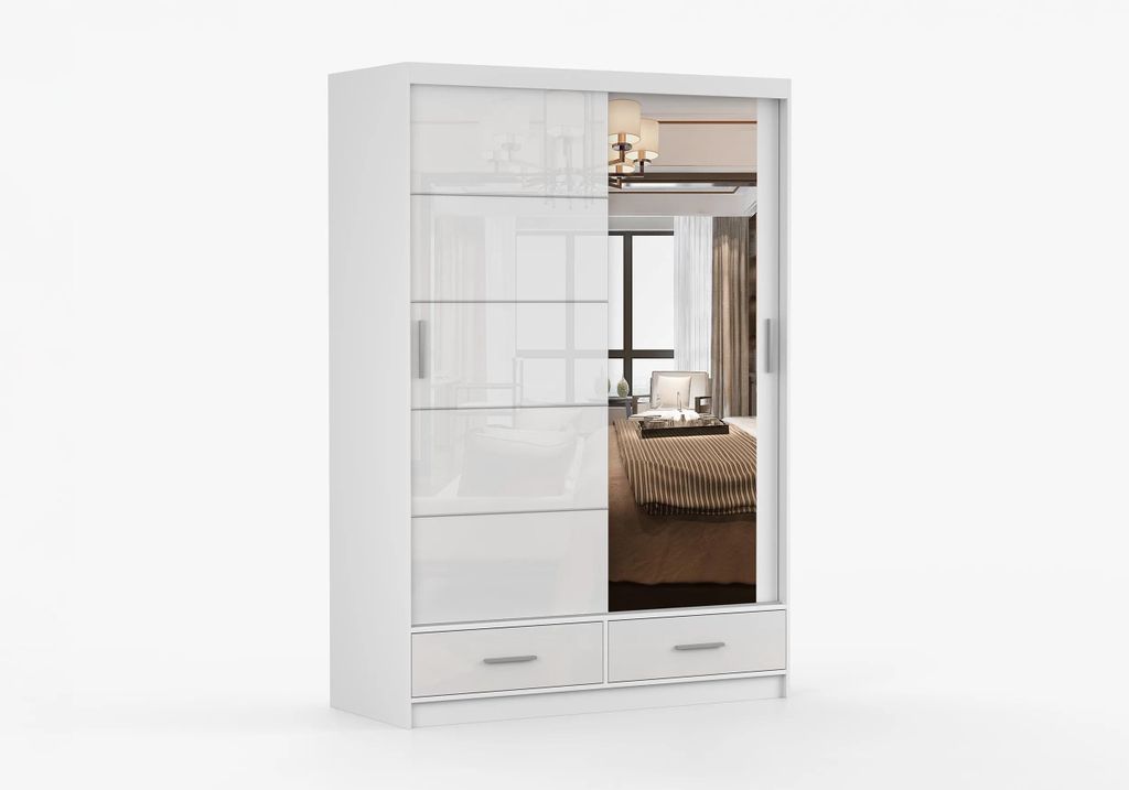 FRENCE Schwebetürenschrank Kleiderschrank 150 cm Weiß Produktbild 