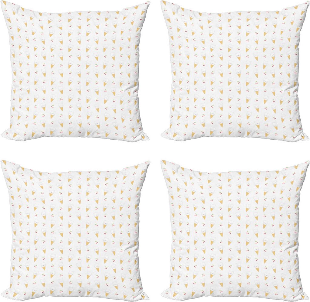 ABAKUHAUS Eis Kissenbezug Set (4 Stück), Kitty Cones, Moderner Doppelseitiger Digitaldruck, 60 cm x 60 cm, Mustard Weiß