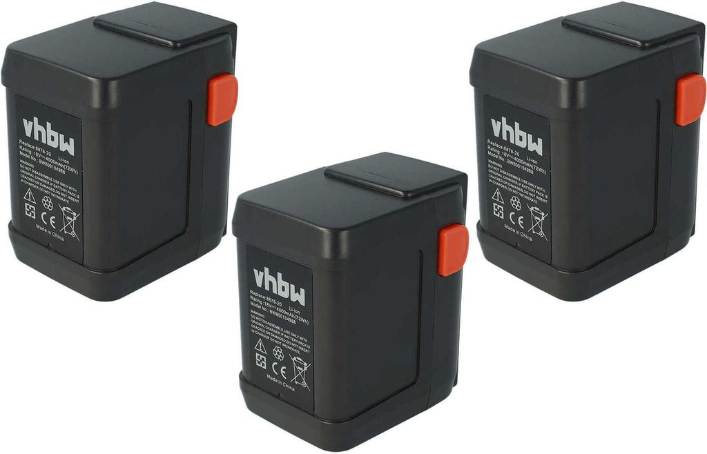 vhbw 3x Akku kompatibel mit Gardena Heckenschere EasyCut 50-Li (8873-20) Grasschere, Strauchschere Heckenschere Gartengeräte (4000mAh 18V Li-Ion)