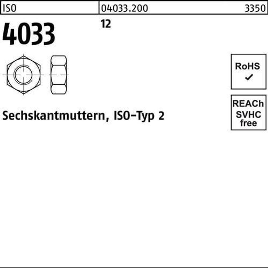 Reyher Sechskantmuttern ISO 4033 12 M 12 (100 Stück)