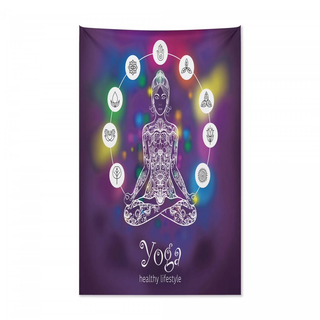 Abakuhaus Yoga Wandteppich und Tagesdecke, Gekreuzte Legged Meditation aus Weiches Mikrofaser Stoff Kein Verblassen Klare Farben Waschbar, 140 x 23...