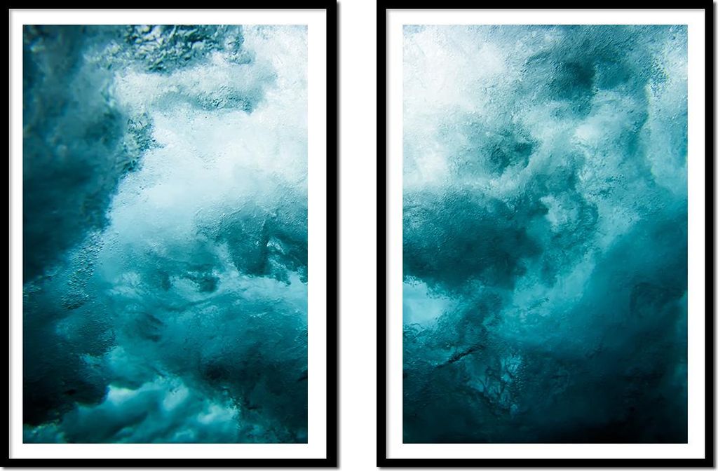 Gerahmtes Bild, 53 x 73 cm, Diptychon, 2er-Set, Gemälde, Surfen, Wellen, Meer, P2171