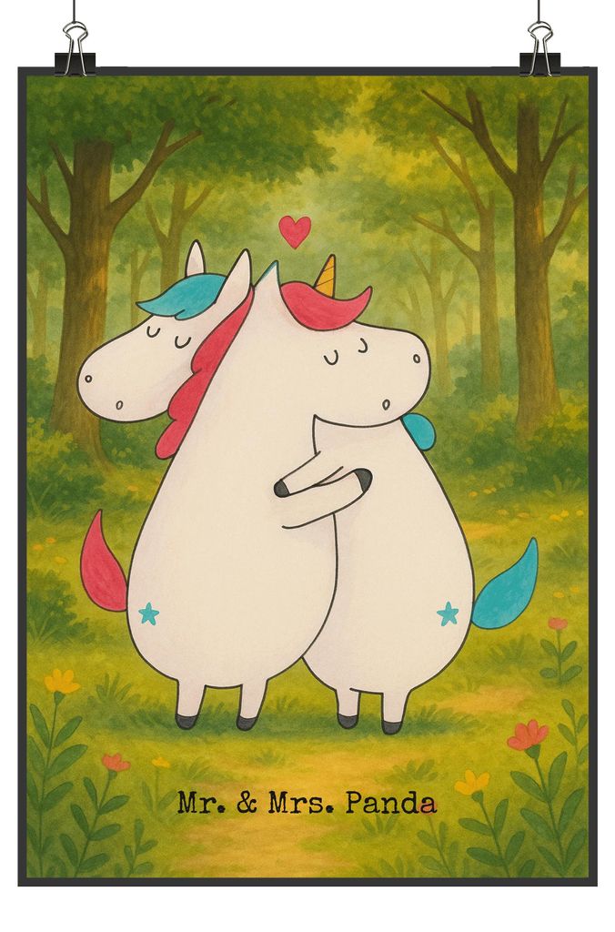 Mr. & Mrs. Panda Bild Einhorn Mitteilung Design DIN A0 - Weiß - Geschenk, Unicorn, Liebe, drucke, Valentinstag, Lustig, Einhörner, Wanddekoration...