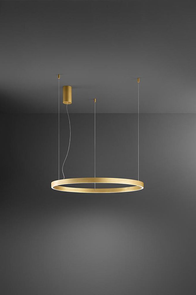 LED-Pendelleuchte der Serie 8284, Gestell aus Metall und Aluminium, modernes Design in gebürstetem Gold, 87 W dimmbar, Durchmesser 100 cm - Perenz