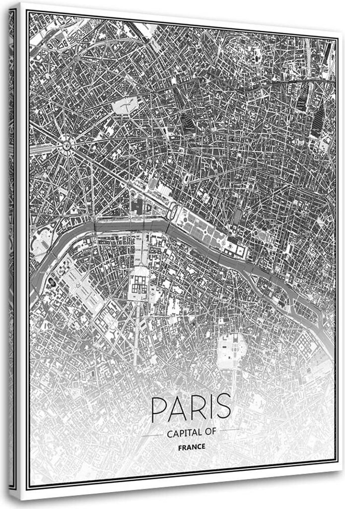 Leinwandbild paris - stadtplan 70x100 cm Feeby grau wandbild bereit zum aufhängen