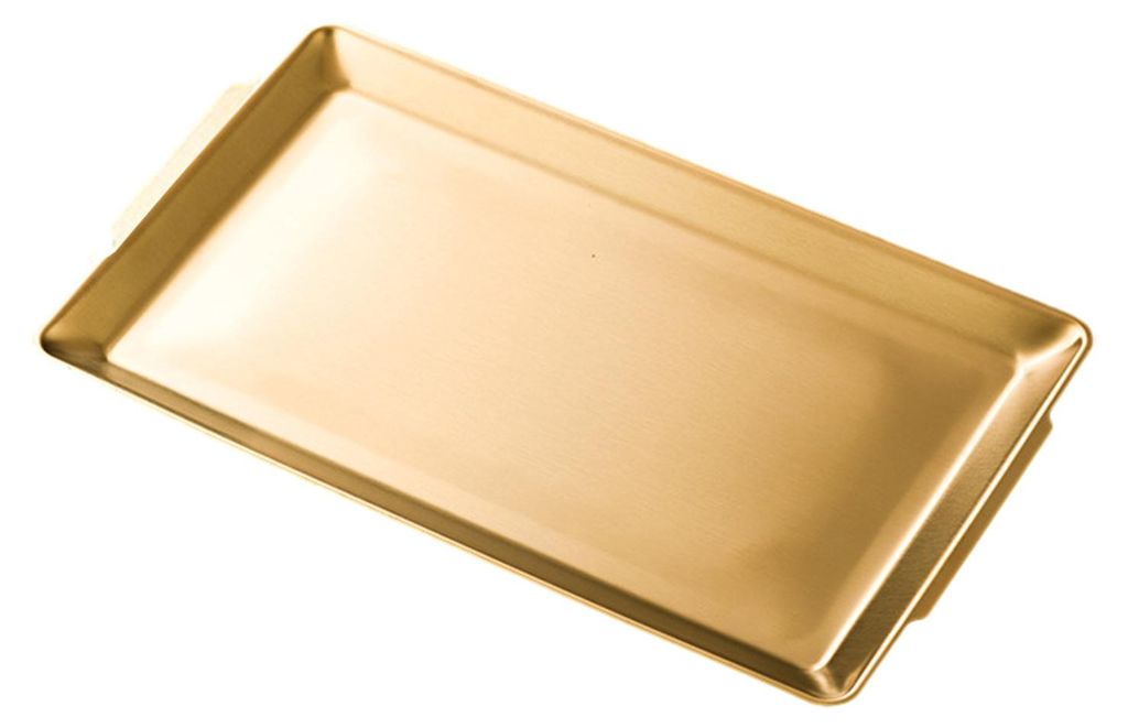 Servierplatte aus Edelstahl für Grillabende, robuste rechteckige Servierplatte mit Griffen, spülmaschinenfest, modernes Küchenutensil