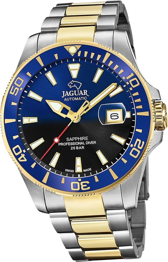 Jaguar Edelstahl Herren Uhr Analog Luxus silber gold Pro Diver D2UJ887/3