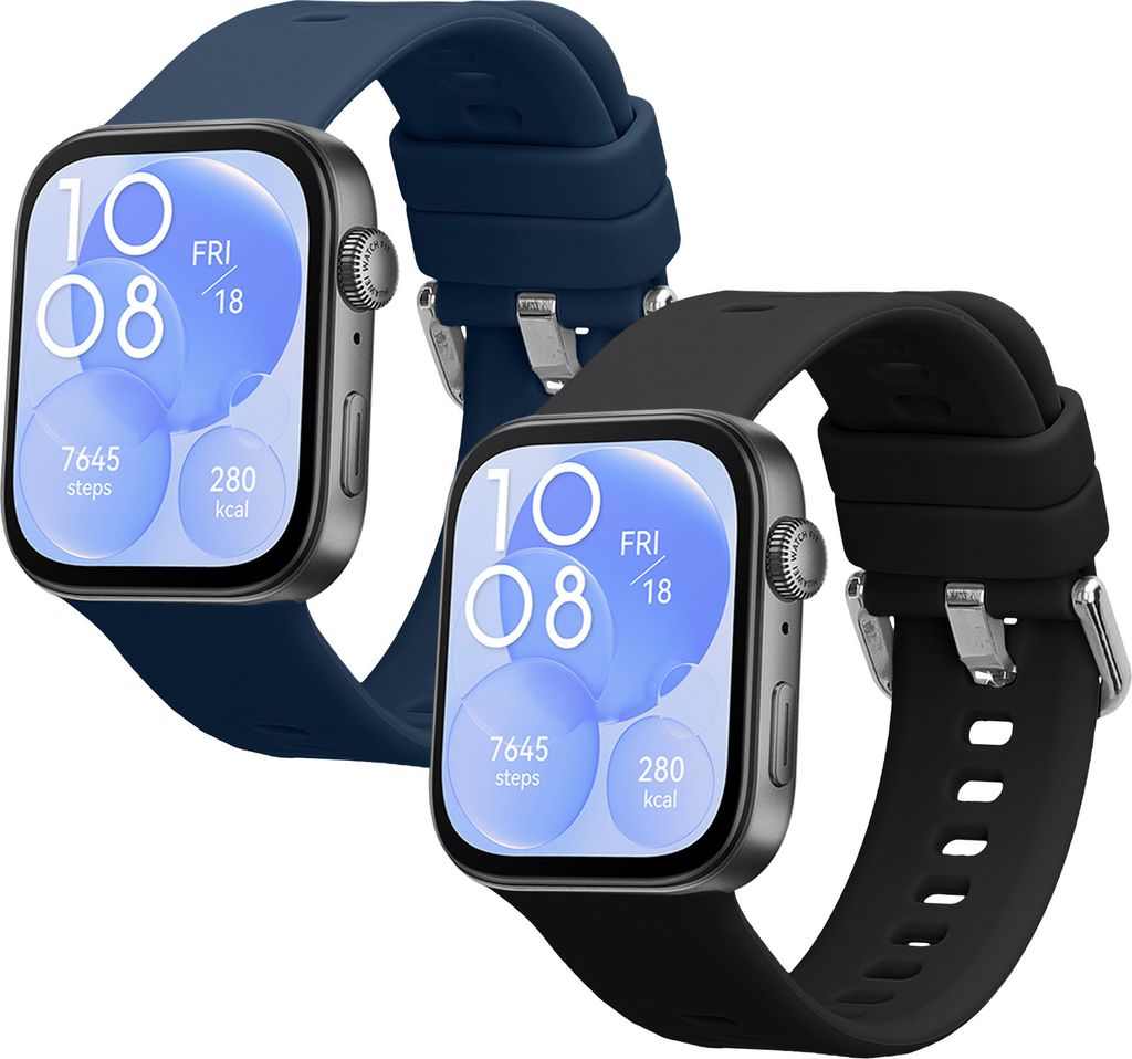 kwmobile 2x Uhrenarmband für Huawei Watch Fit 3 Armband - Fitnesstracker Band Set aus TPU Silikon - Ersatzarmband Smartwatch - Schwarz Dunkelblau