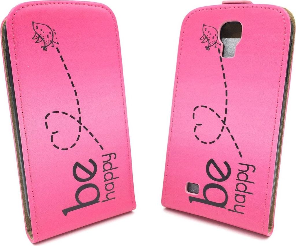 Handyhülle Tasche für Handy Samsung Galaxy S4 Mini Be Happy Pink