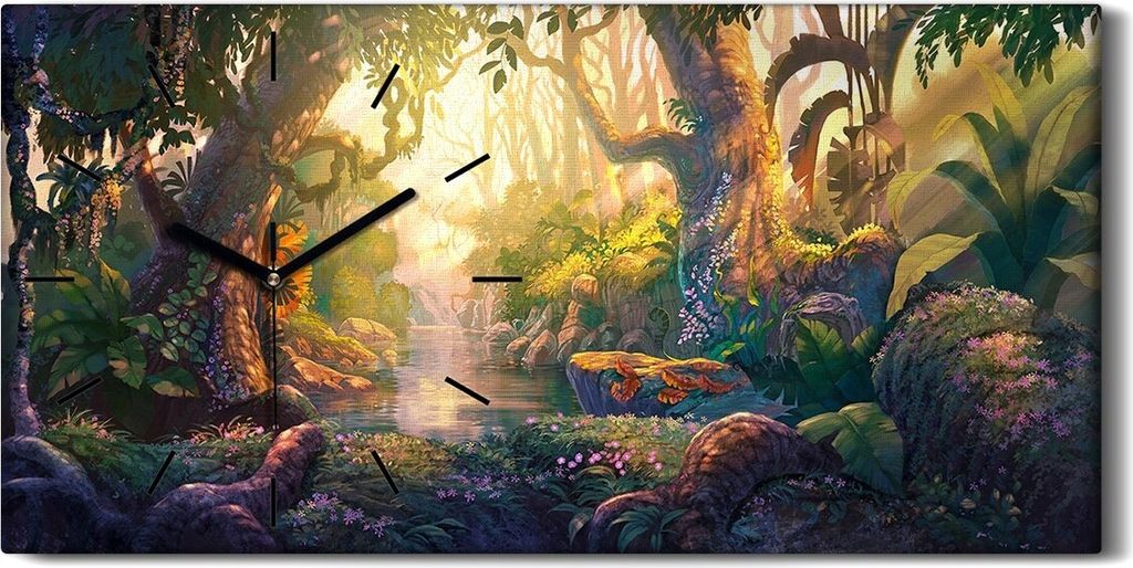 Dekor Leinwand Uhr Wandbilder 60x30 Malerei Fantasie Wald Bäume Fluss Blumen - schwarze Hände