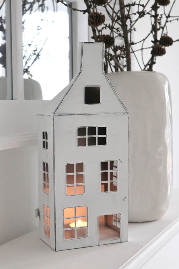 Laterne MAISON weiß shabby chic Metallhaus zum Beleuchten Produktbild 4