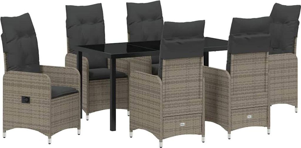 Garten Essgruppe mit Kissen 7 pcs Grau Poly-Rattan
