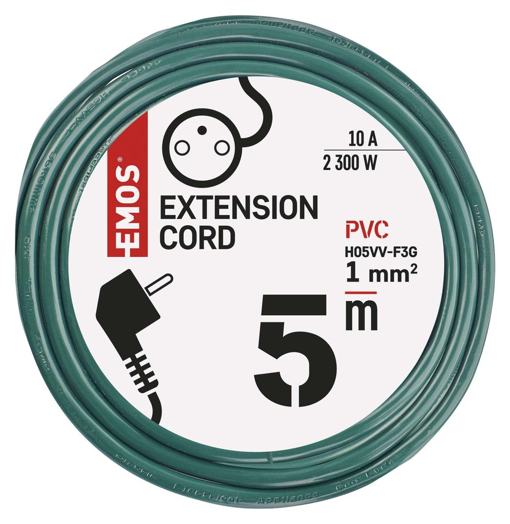 Prodlužovací kabel 5 m / 1 zásuvka / zelený / PVC / 1 mm2