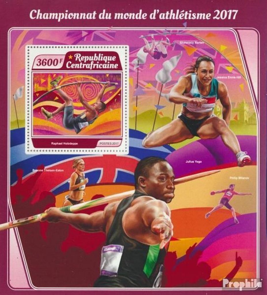 Briefmarken Zentralafrikanische Republik 2017 Mi Block 1644 (kompl. Ausgabe) postfrisch Leichtathletik 2017