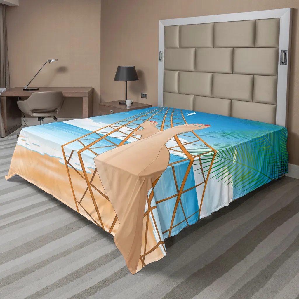 Drap de lit plat motif Hamac Exotique 244 x 205 cm en microfibre Crème