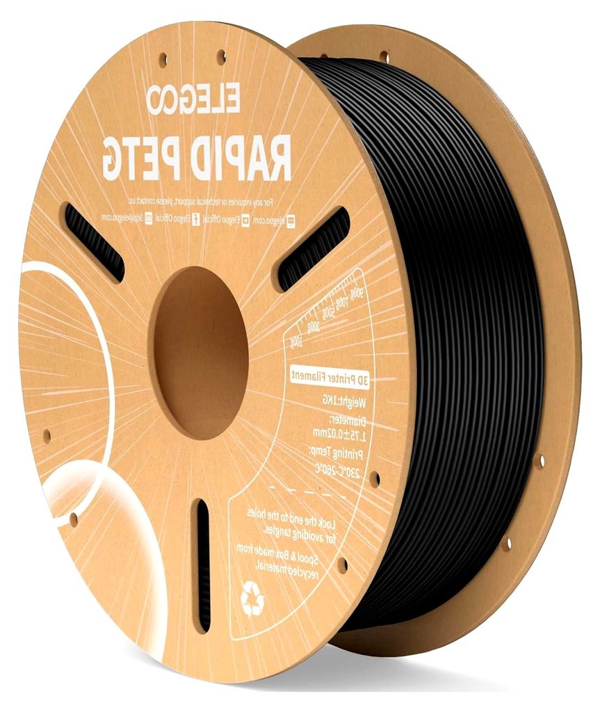 PETG Filament 1,75 mm Schwarz 1 kg, Hochgeschwindigkeit 600 mm/s 3D Drucker Filament, Maßgenauigkeit +/- 0,02 mm, 1 kg Pappspule (2,2 lbs), geeign...