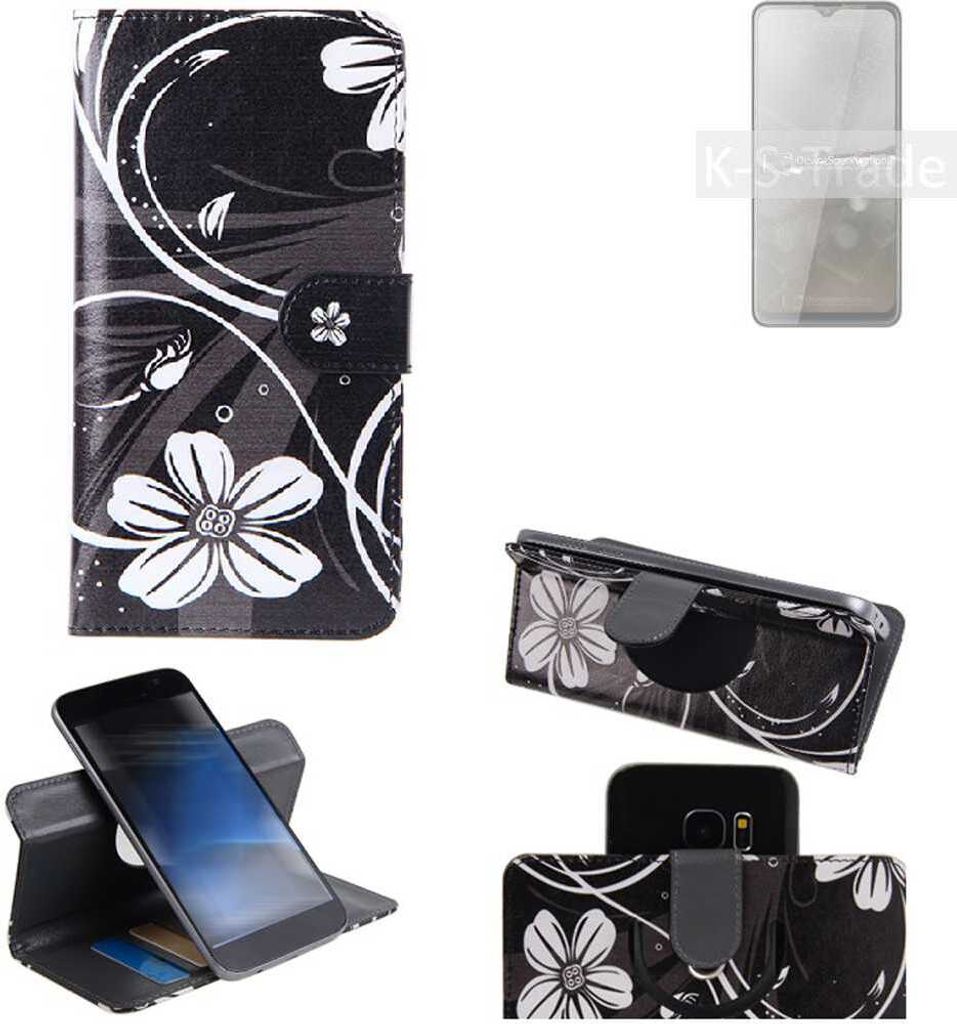K-S-Trade Schutzhülle Handyhülle kompatibel mit Cubot Note 20 Hülle 360° Wallet Case ''Flowers'' Klapphülle Hülle schwarz-weiß 1x