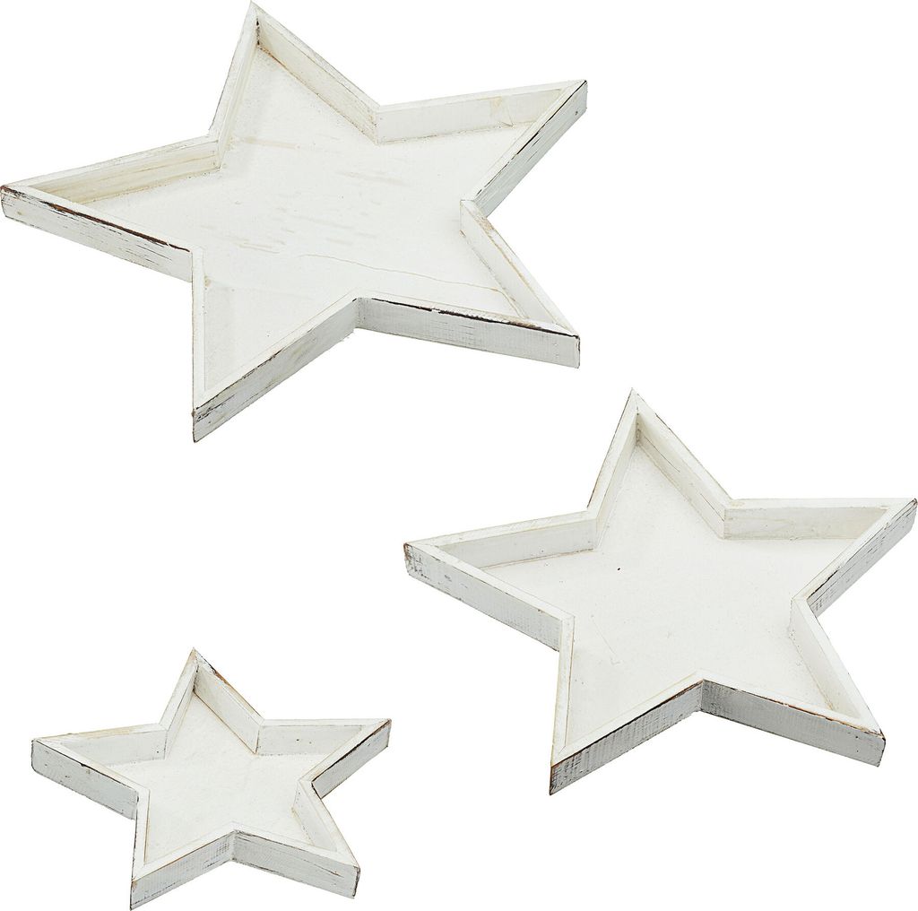 3er Set „Stern“ Dekoteller in 3 Größen weiß antik Adventsteller Weihnachtsteller
