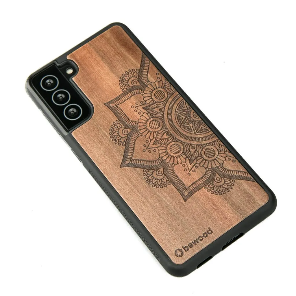 Coque Samsung S21 Plus Bois de Pommier Gravure Mandala Authentique