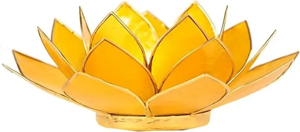 Décoration Méditation Lotus Jaune Chakra 3 Bordure Dorée 13,5cm