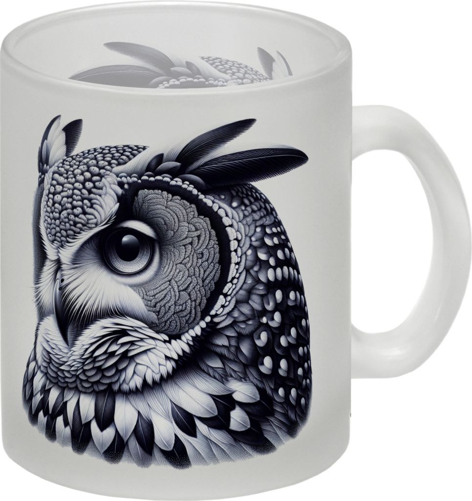 Schwarze Eule Glas Tasse