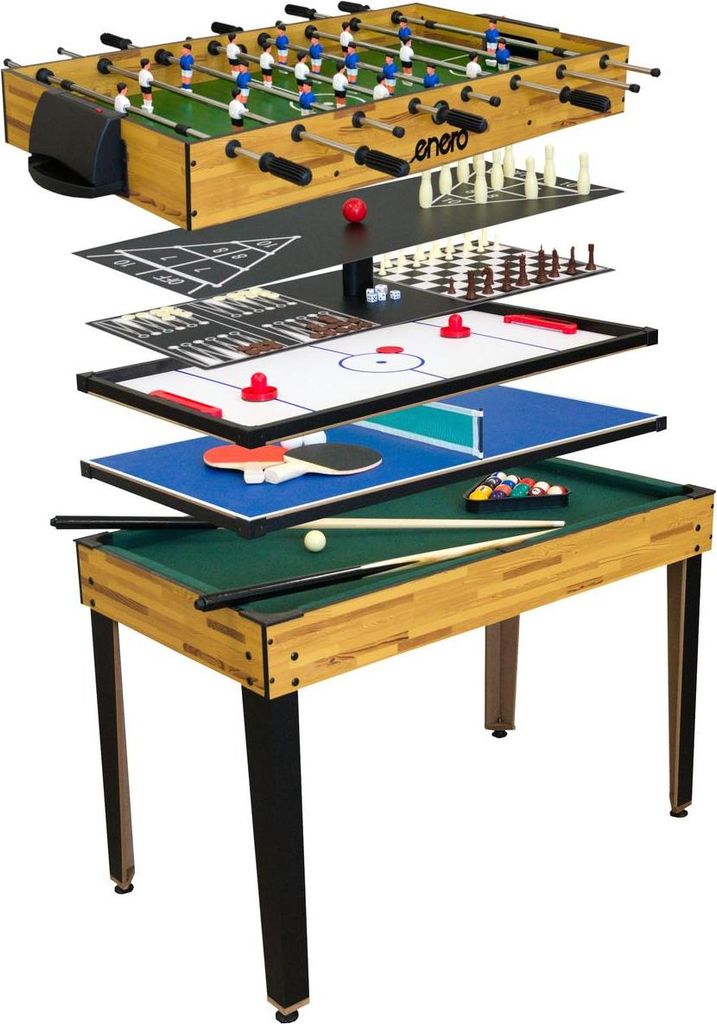 Multifunktionstisch 9 in 1 121x61x80 cm – Kickertisch, Billard, Airhockey, Tischtennis und mehr, robuster Spieletisch für Kinder und Erwachsene