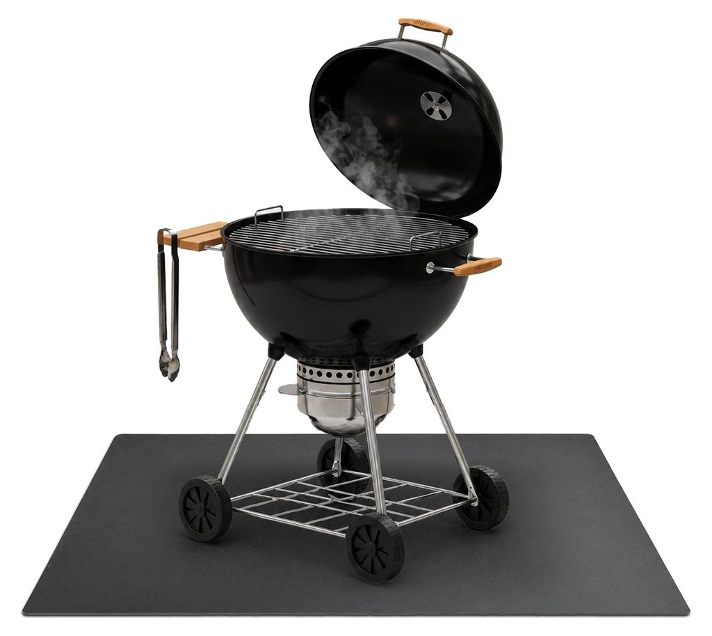 Grill-Unterlage - Metall - Schwarz - 100x70 cm - Feuerfeste Bodenschutzplatte - Hitzeschutzplatte - Outdoor - Terrasse - Grillzubehör