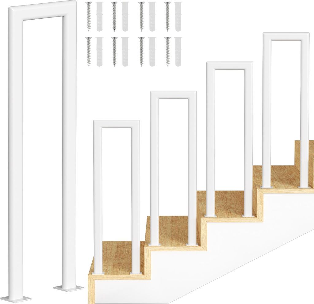 Jayseuw 55cm U-Form Treppengeländer für Innen und Außen - Weiß Eisen Elliptische Röhre Handlauf für Treppen, Flure, Loft und Dachboden Aufrec...