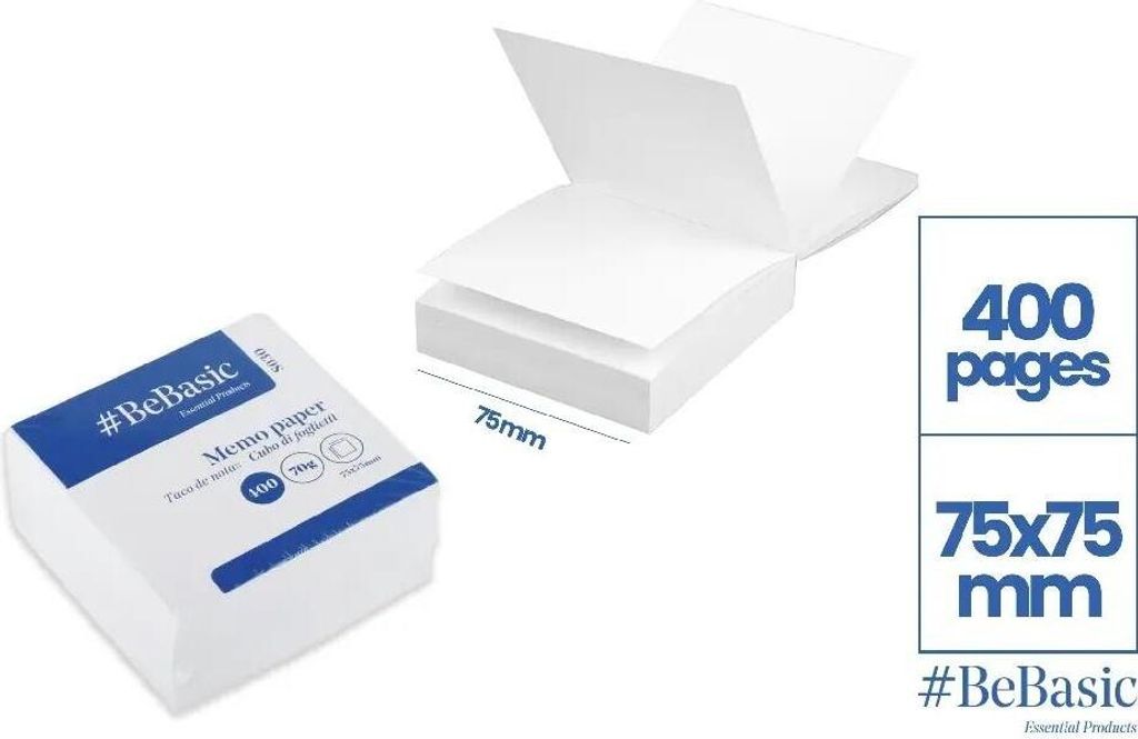 Klebezettel 75 x 75 mm, weiß, 400 Stück – BeBasic