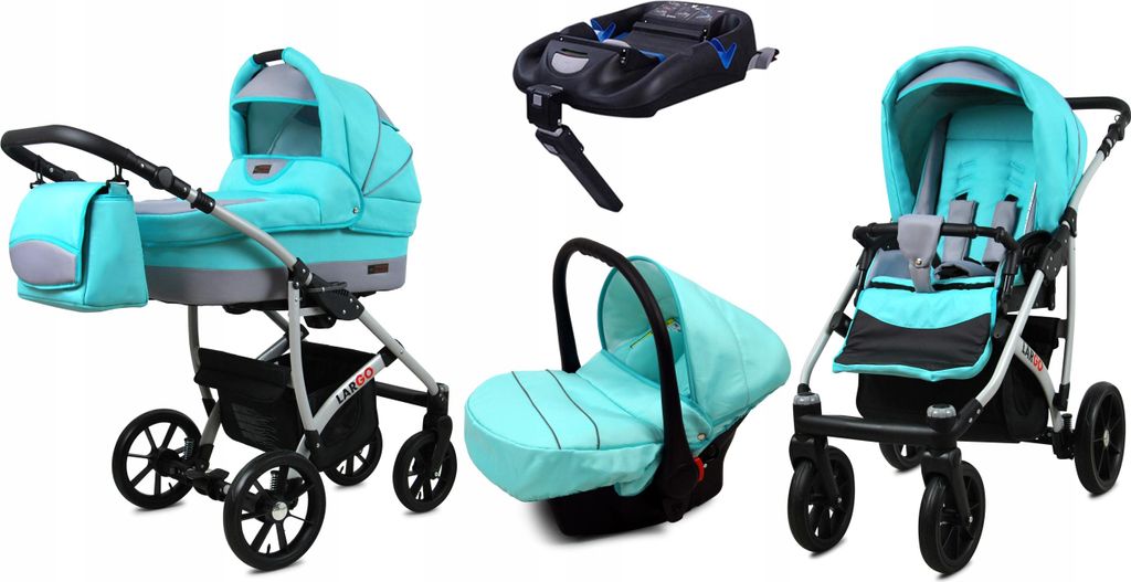 BabyLux Largo | 4in1 Kinderwagen Set | Mint | Kombikinderwagen | Kinderwagenset | Isofix-Basiss