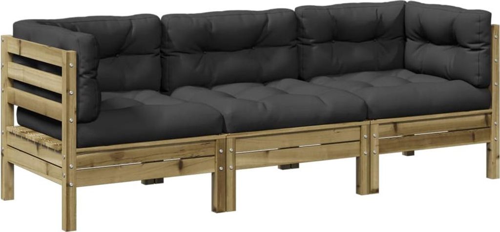 vidaXL 3-tlg. Garten-Sofagarnitur mit Kissen Kiefernholz Imprägniert