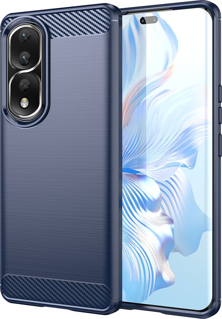 Honor 80 Pro Hülle, Carbon-Faser TPU Silikon Stoßfest Schutzhülle für Honor 80 Pro Blau
