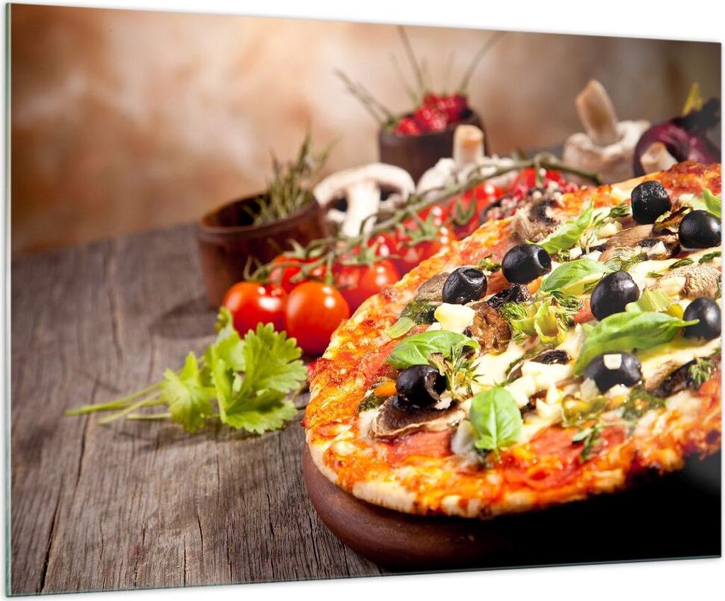 Bilder auf glas - Pizza Essen Italien Tradition - 100x70cm - Glasbilder - Wandbilder - Kunstdruck - zum Aufhängen bereit - Wanddekoration aus Glas...
