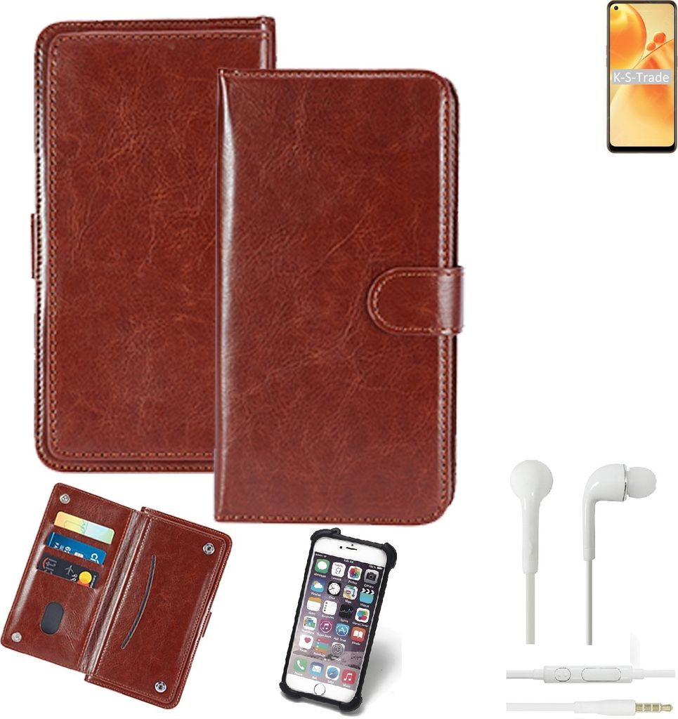 K-S-Trade 360° Hülle kompatibel mit Oppo F19s inkl. Headphones braun Kunstleder Case BookCase WalletCase Kunstlederederhülle Handyhülle,