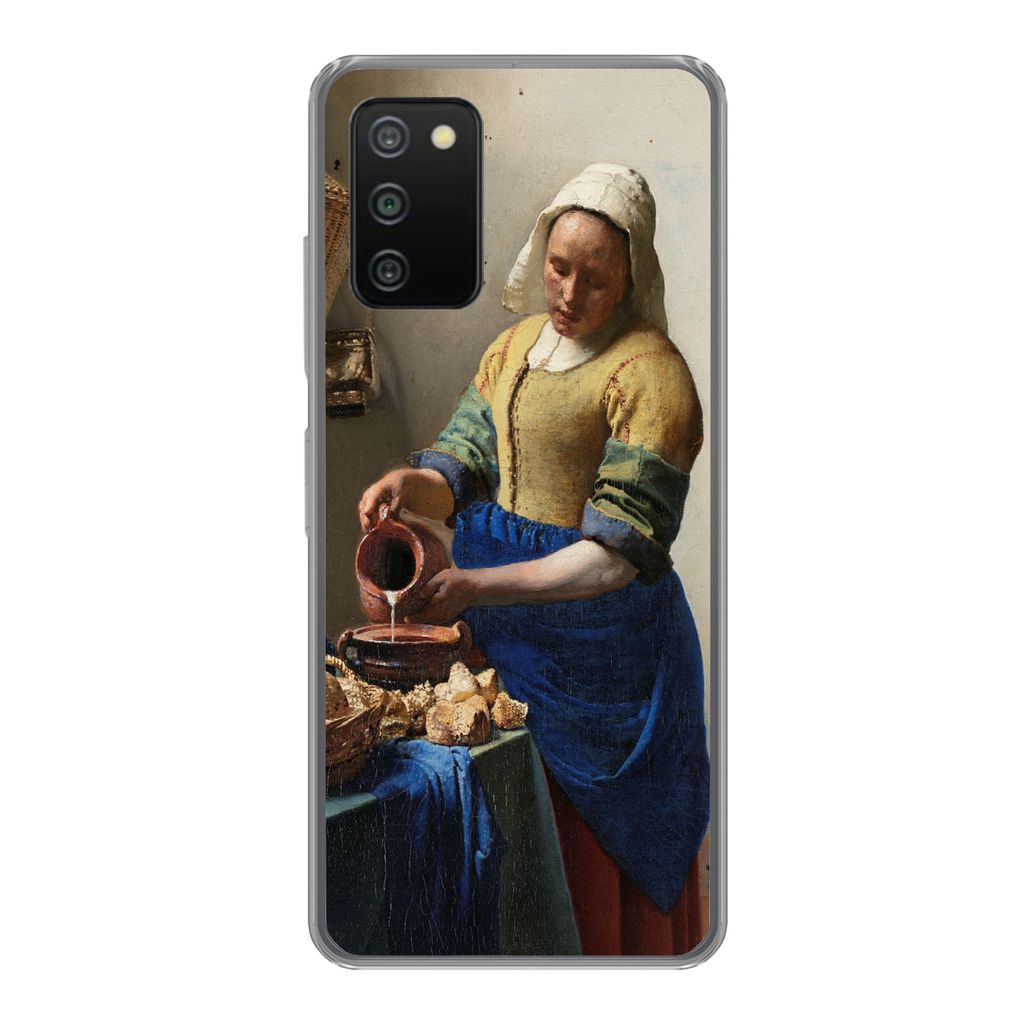 MuchoWow Handyhülle Schutzhülle Hülle für Samsung Galaxy A03s Das Milchmädchen - Gemälde von Johannes Vermeer Silikon Softcase Handy Hülle...