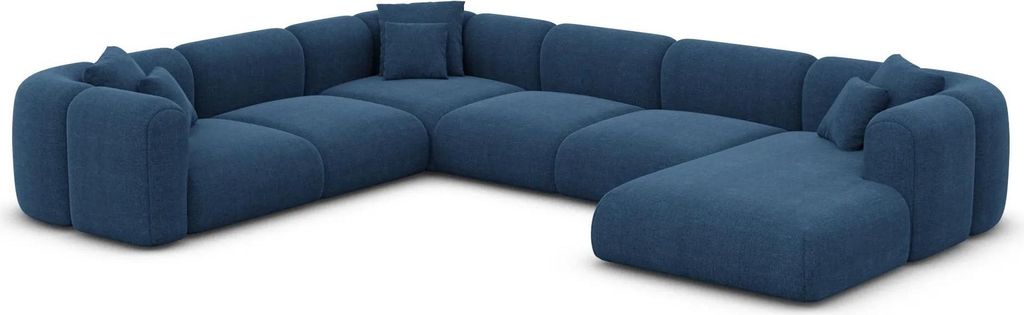 Strukturstoff U-Form XXL Wohnlandschaft Belio Dunkelblau Rechts