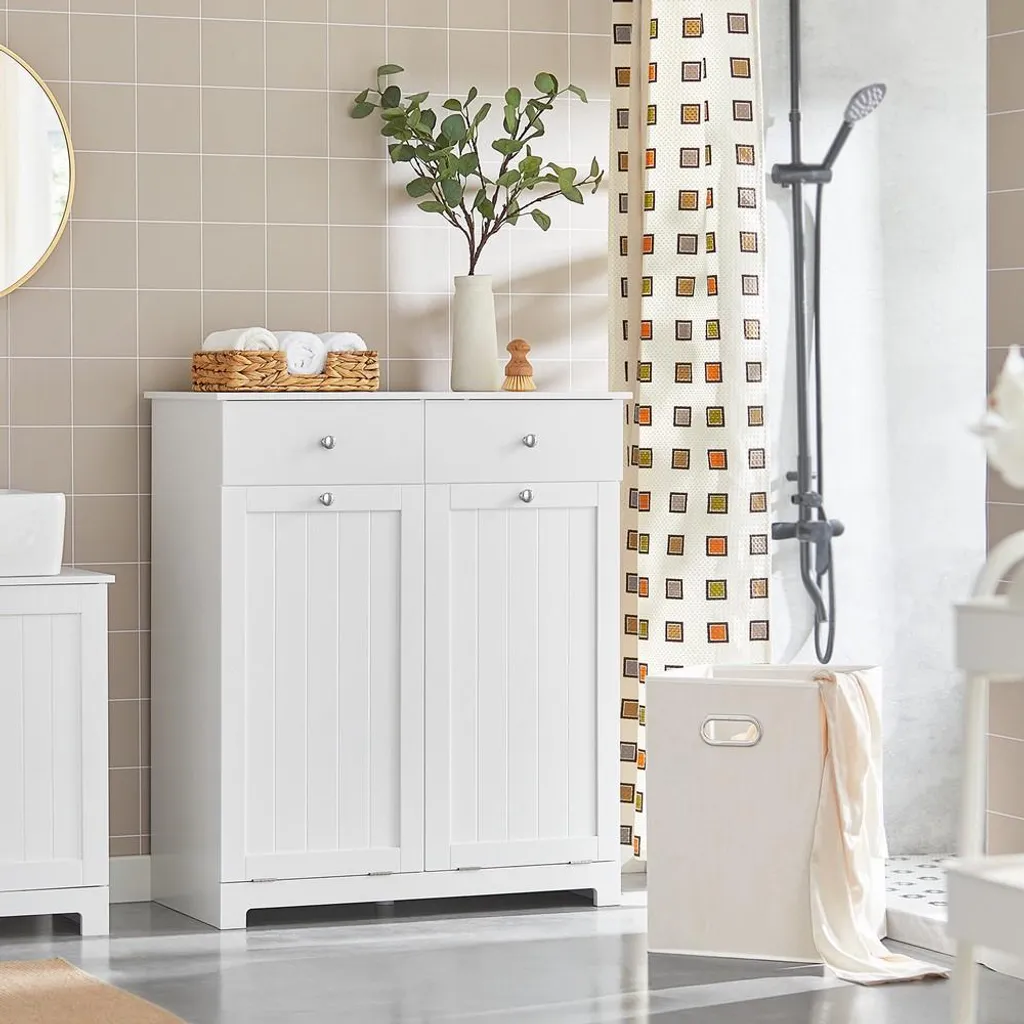 SoBuy BZR33-W Mobile Bagno Bianco - Stile Scandi con Cesti Bucato - 13