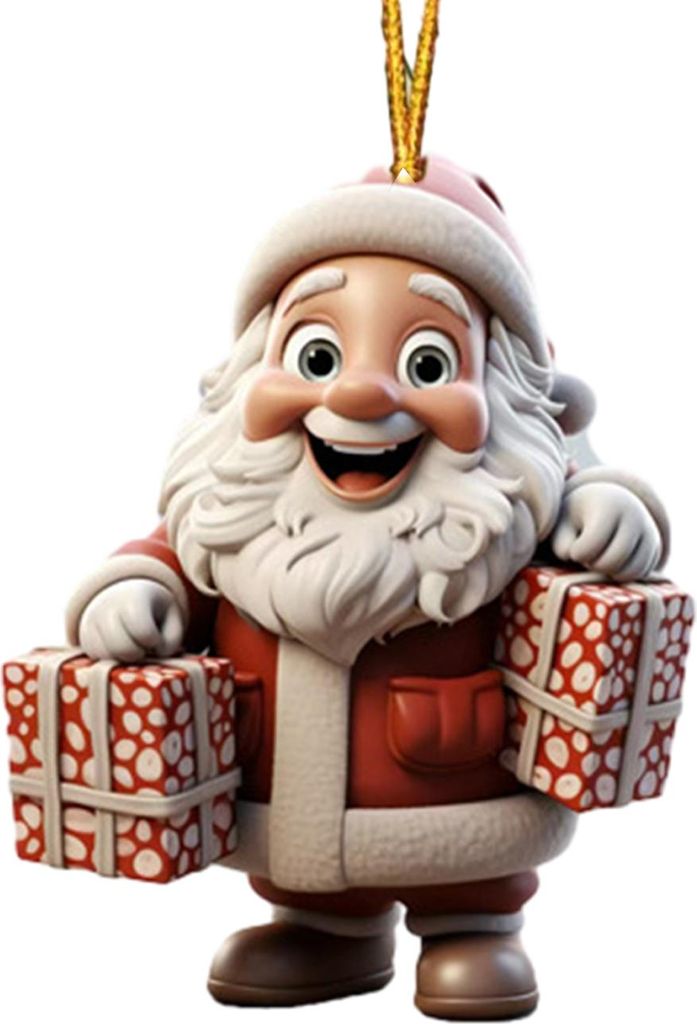 Weihnachtsmann-Ornament, 2D-Acryl-Cartoon-Weihnachtsmann mit Geschenkbox, Weihnachtsbaumschmuck für die Weihnachtsdekoration