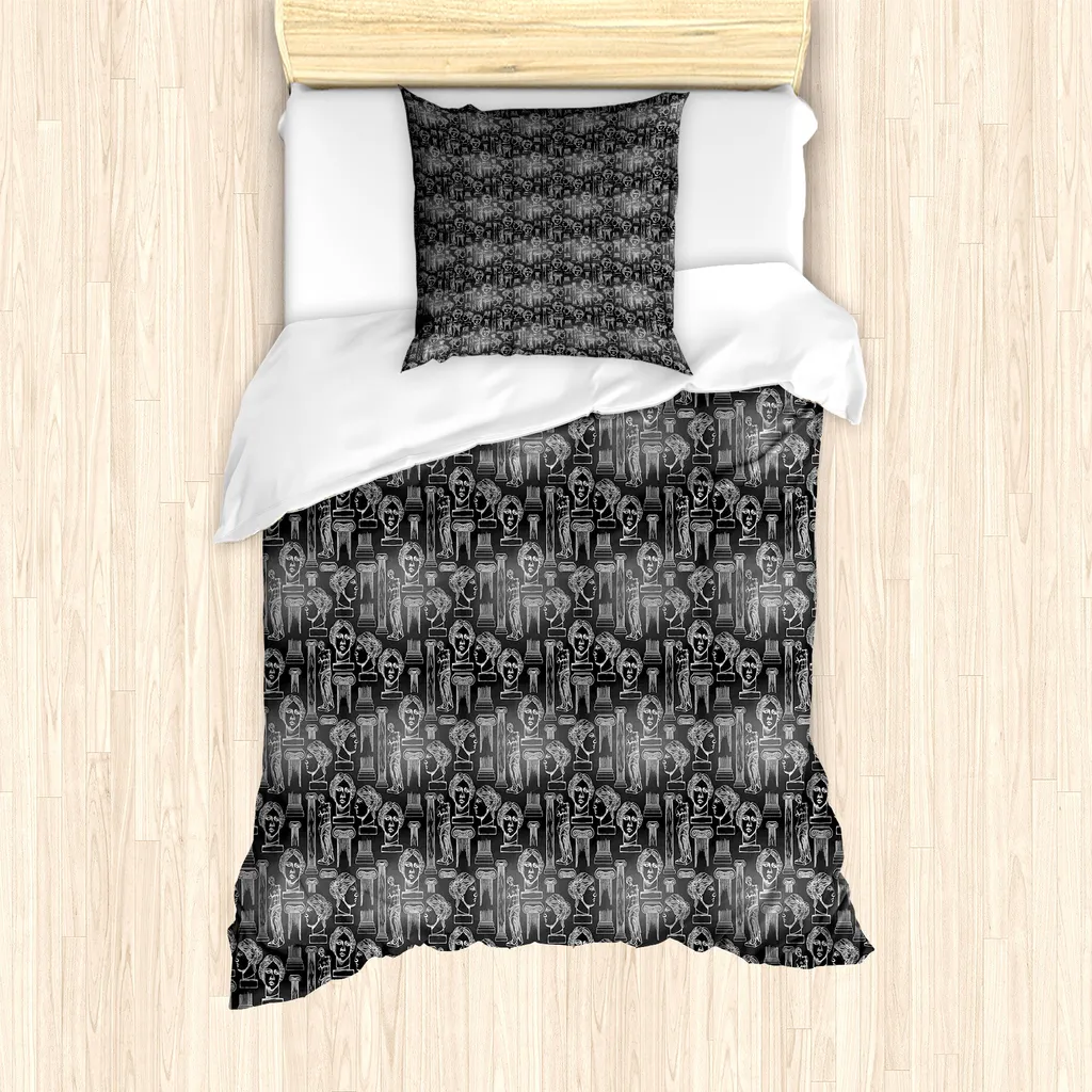 ABAKUHAUS Set copripiumino per letto singolo, Iconic Venus, antiacaro, adatto a chi soffre di allergie, con federa, 135 cm x 200 cm - 80 x 80 cm, grigio antracite