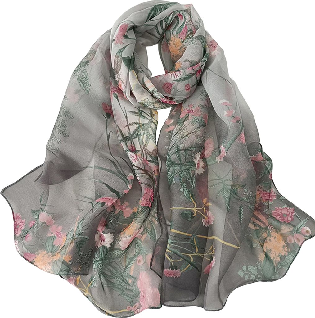 Damen Sommerschal, Grasblumendruck, dünn, durchsichtig, breiter Halsausschnitt, Schutz, Sonnenschutz, atmungsaktiv, elegant, pastoral, Strandschal...