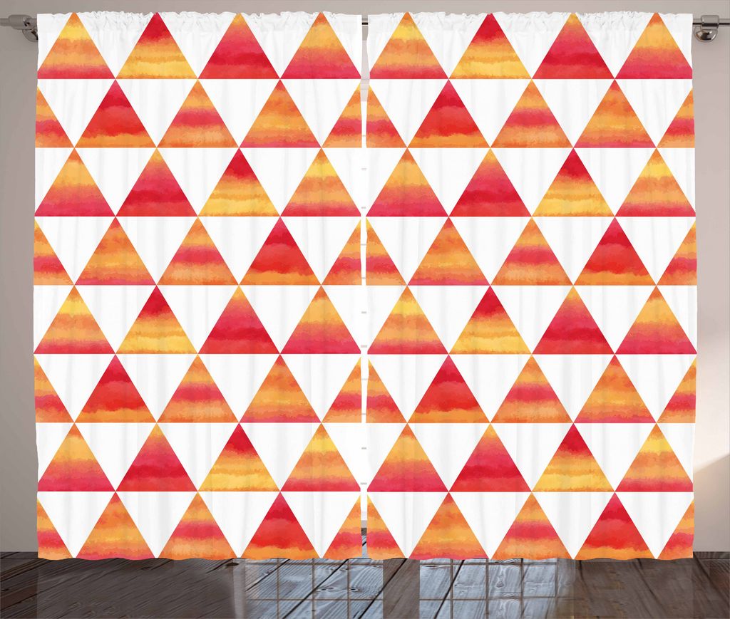 ABAKUHAUS Abstrakt Rustikaler Gardine, Dreieck geometrische Kunst, Schlafzimmer Kräuselband Vorhang mit Schlaufen und Haken, 280 x 175 cm, Orange ...